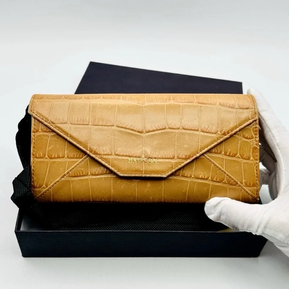 Barcos Vintage Wallet in Camel Croc Embossed Leather Original Box/Dust Bag